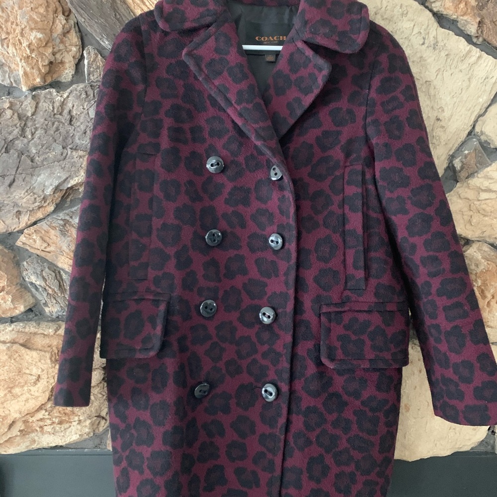 Coach Ocelot Dark Cranberry Wool peacoat.
